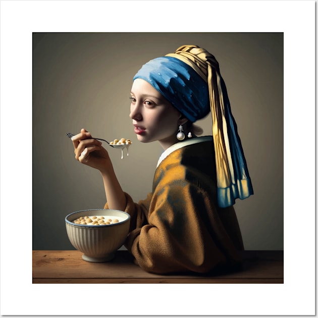 Pearl Earring's Cereal Moment: National Cereal Day Celebration Wall Art by Edd Paint Something